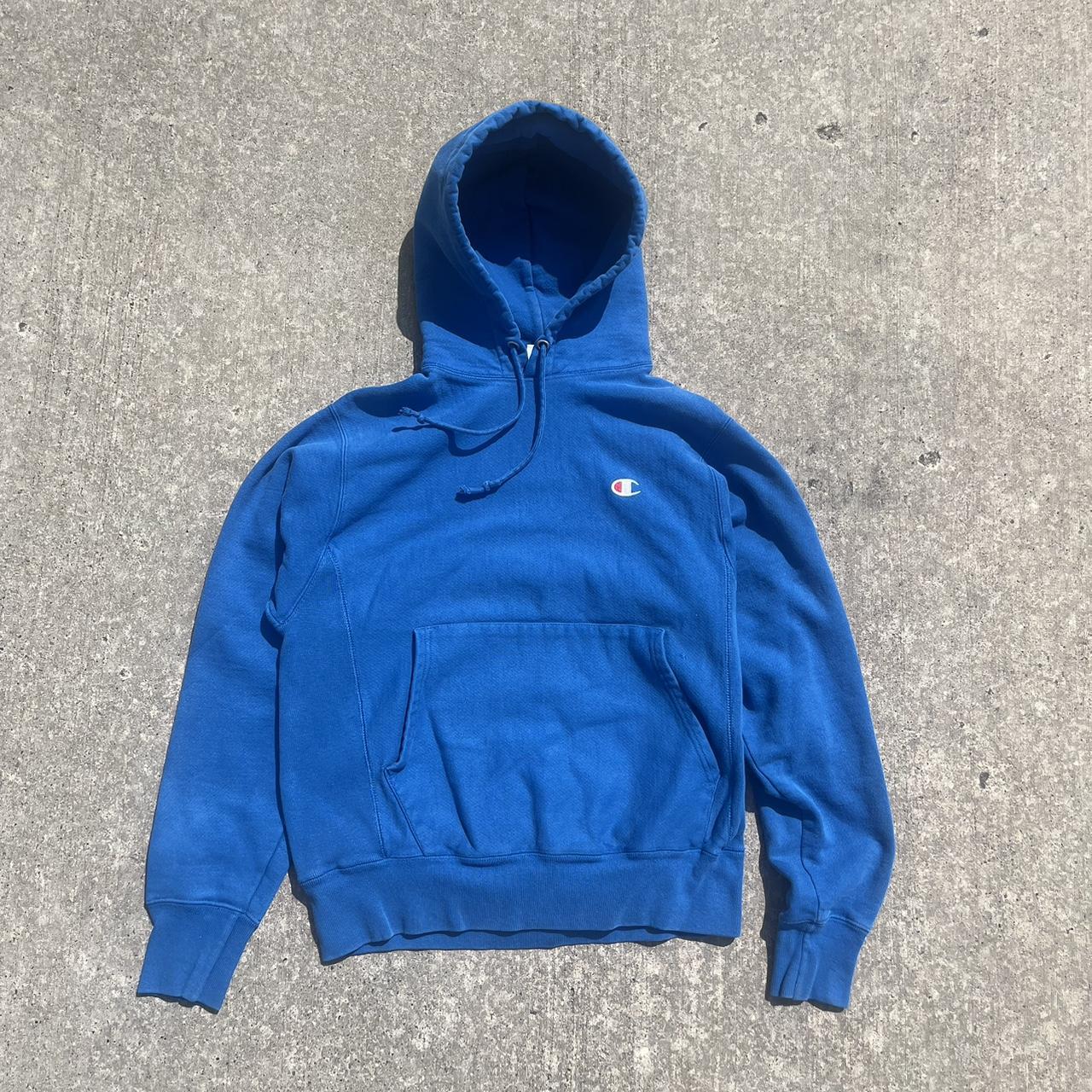 White and blue champion hoodie Clearance