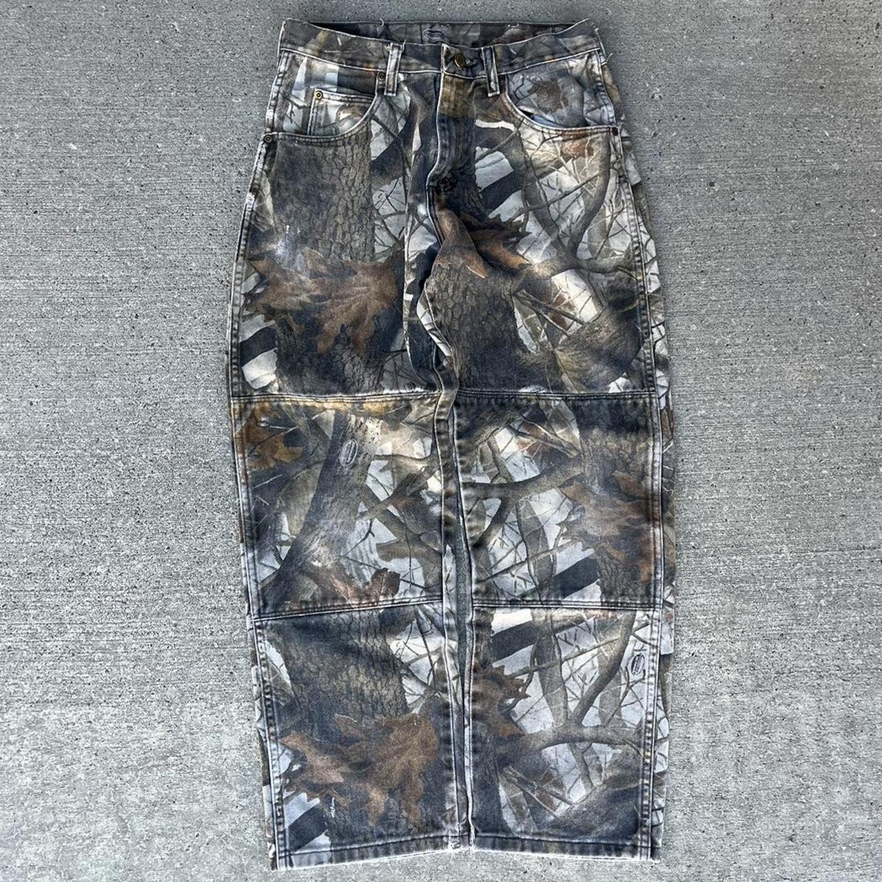 Vintage Faded Carhartt Style Camo Double Knee Baggy... - Depop