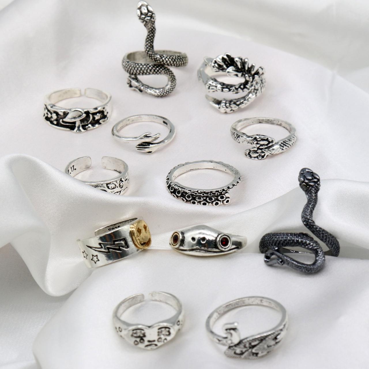 12 Pcs Adjustable Silver Ring Set Discover the... - Depop