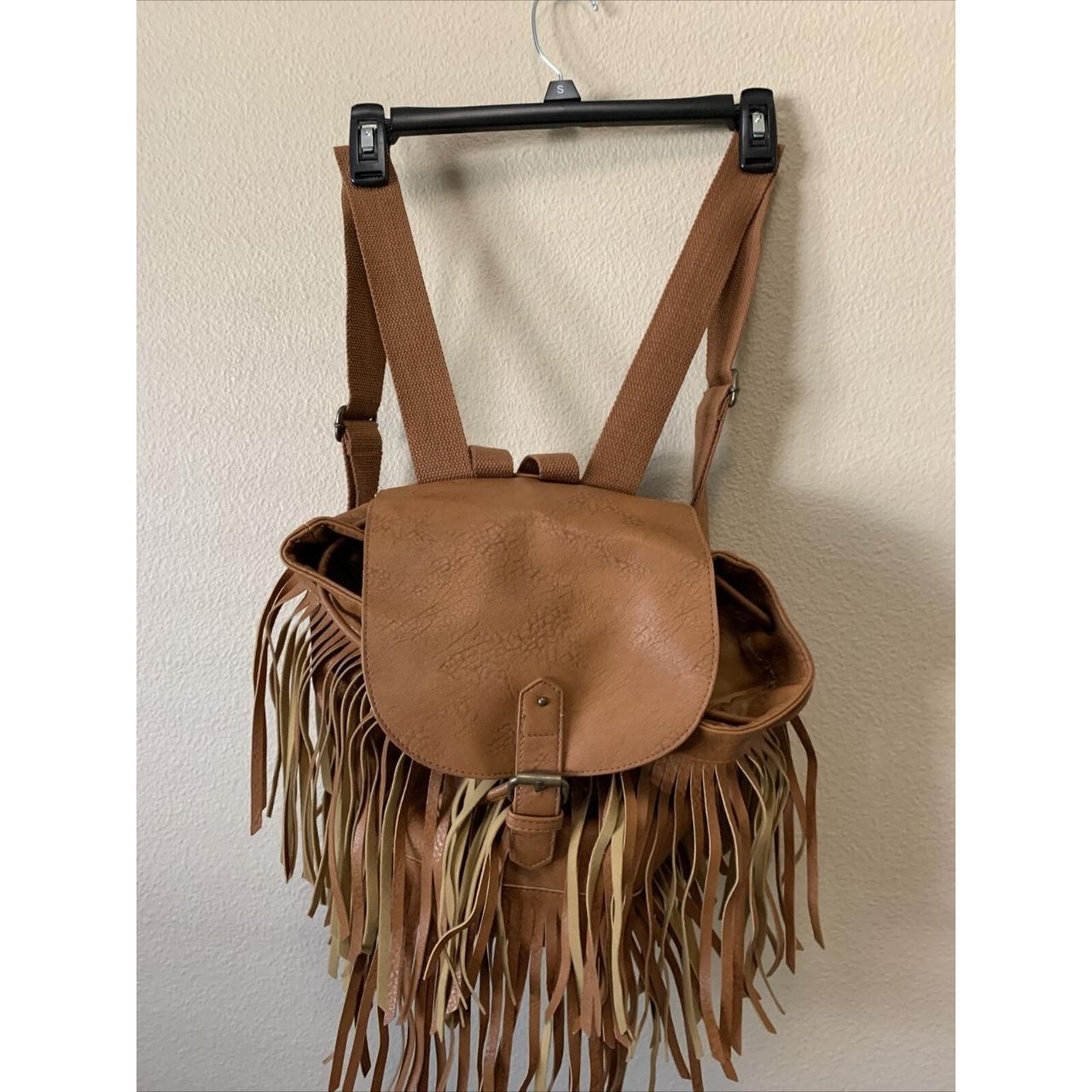 Leather fringe deals backpack purse