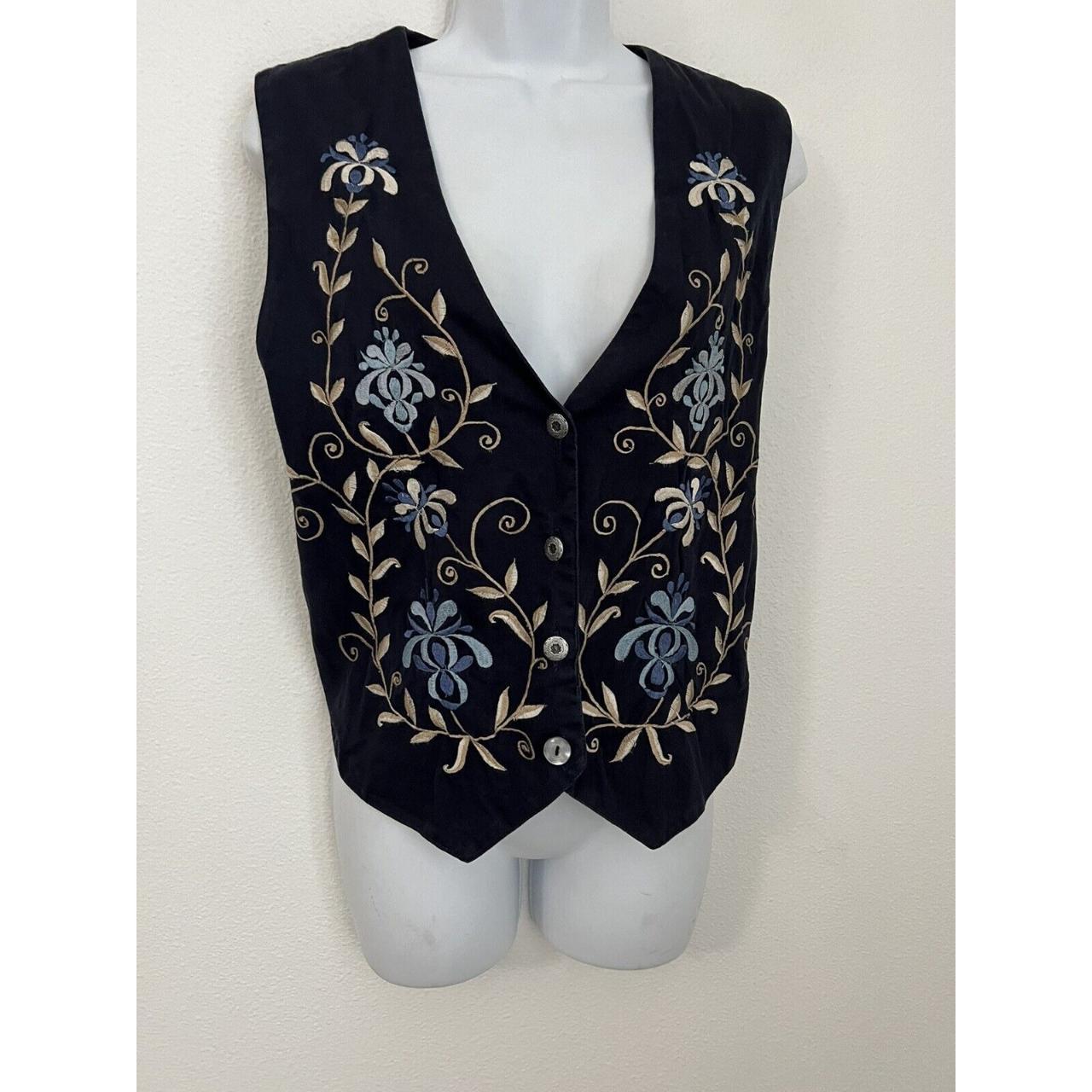 PASTA Vest Floral Embroidered Vintage Blue Cotton... - Depop