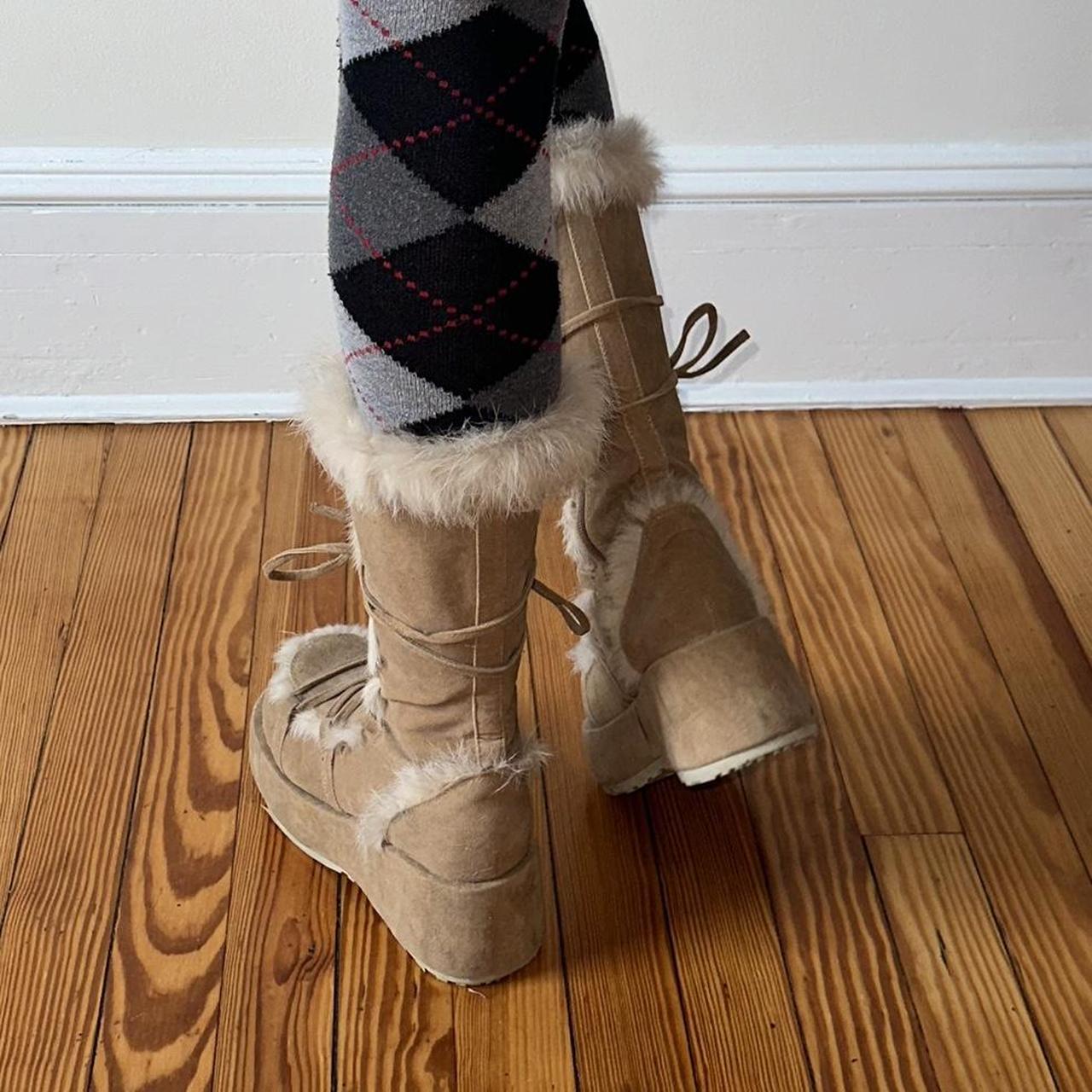 Demonia real suede and rabbit fur platform boots,... - Depop