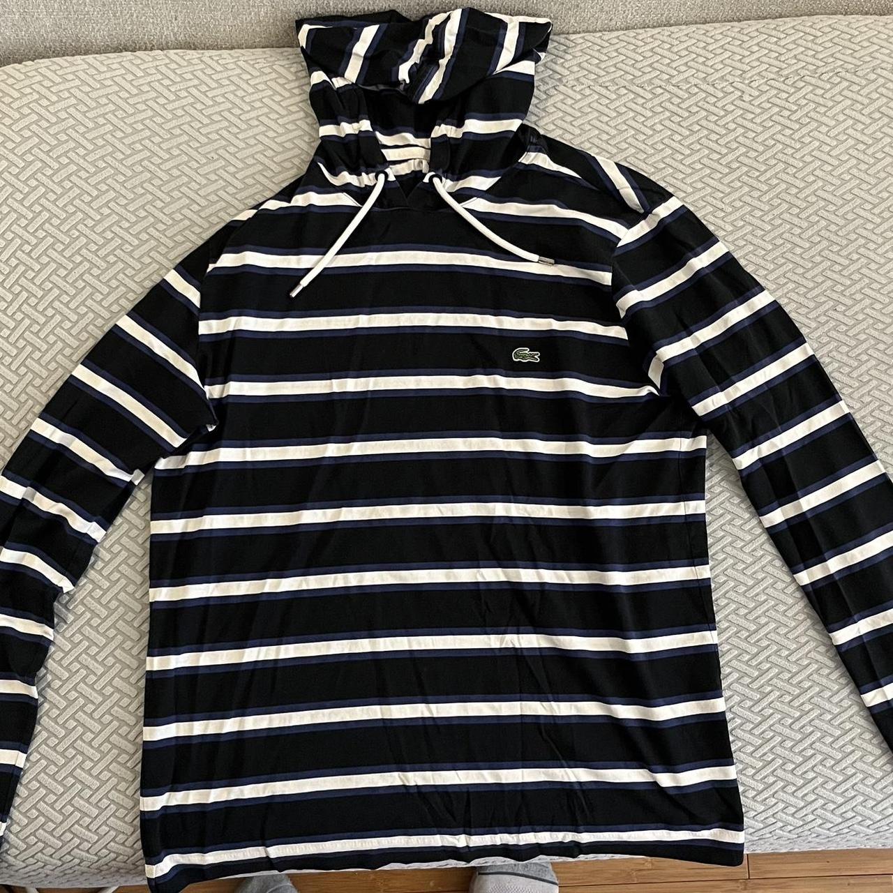 Lacoste black navy and white striped hoodie Depop