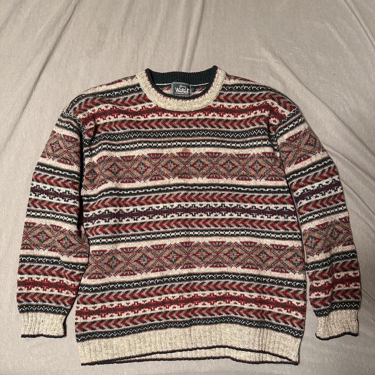 Vintage Woolrich fair Isle wool sweater with red... - Depop