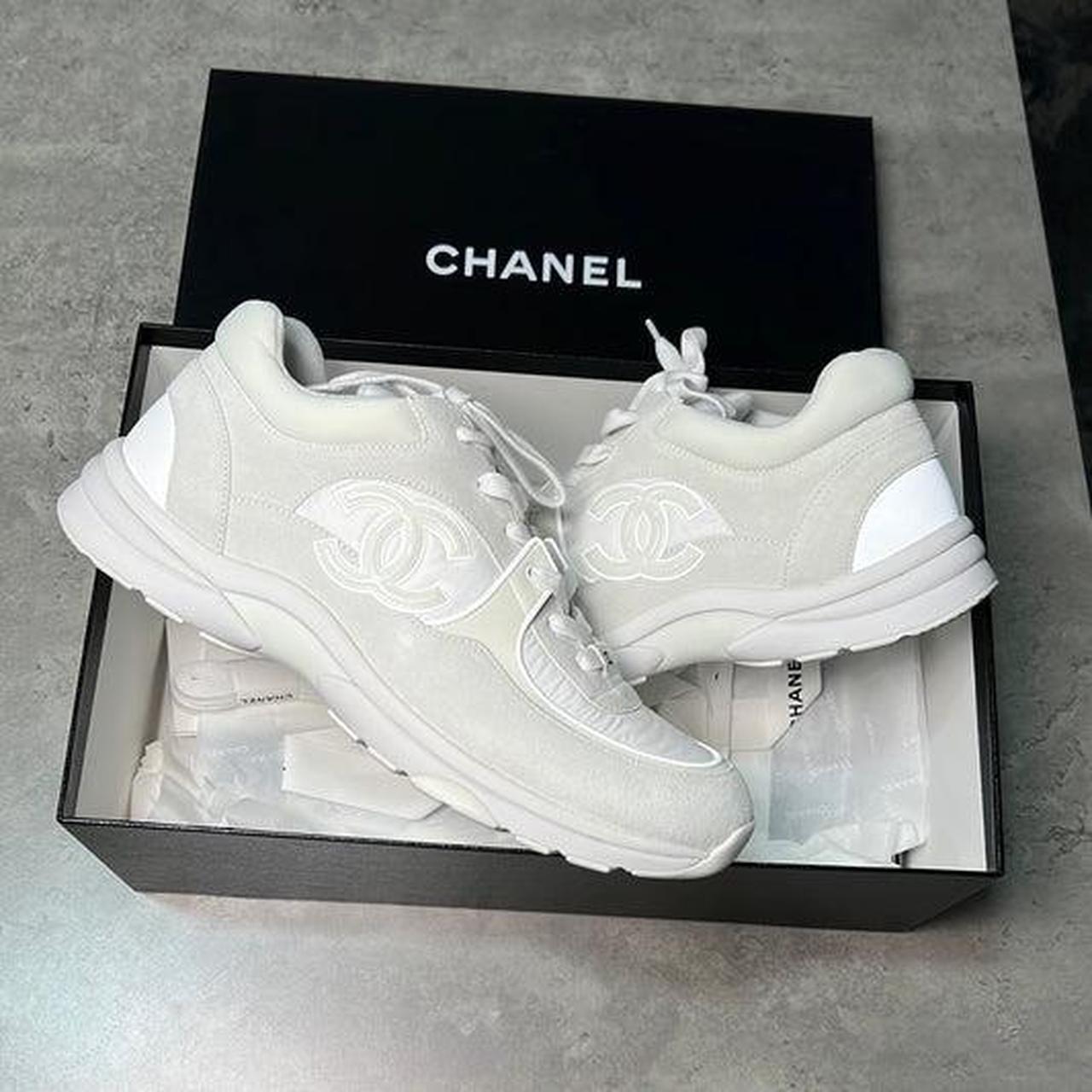 triple white chanel trainers