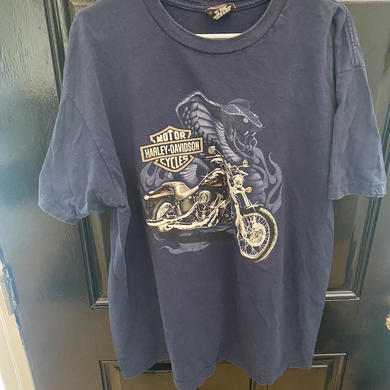 Harley Davidson Men's Navy and Yellow T-shirt | Depop