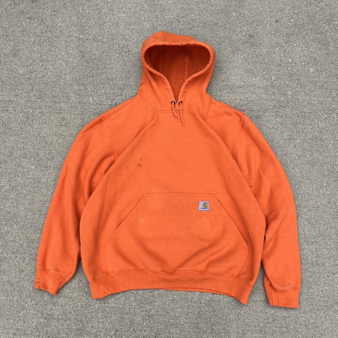 Vintage Carhartt Hoodie Sweatshirt Orange Utility... - Depop