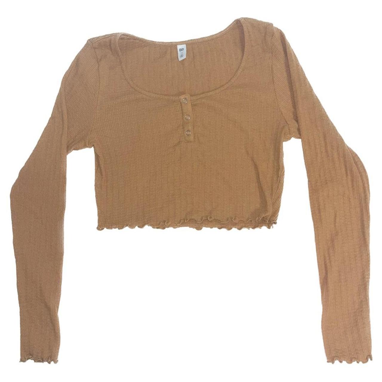 tan / light brown long sleeve crop top bp (from... - Depop