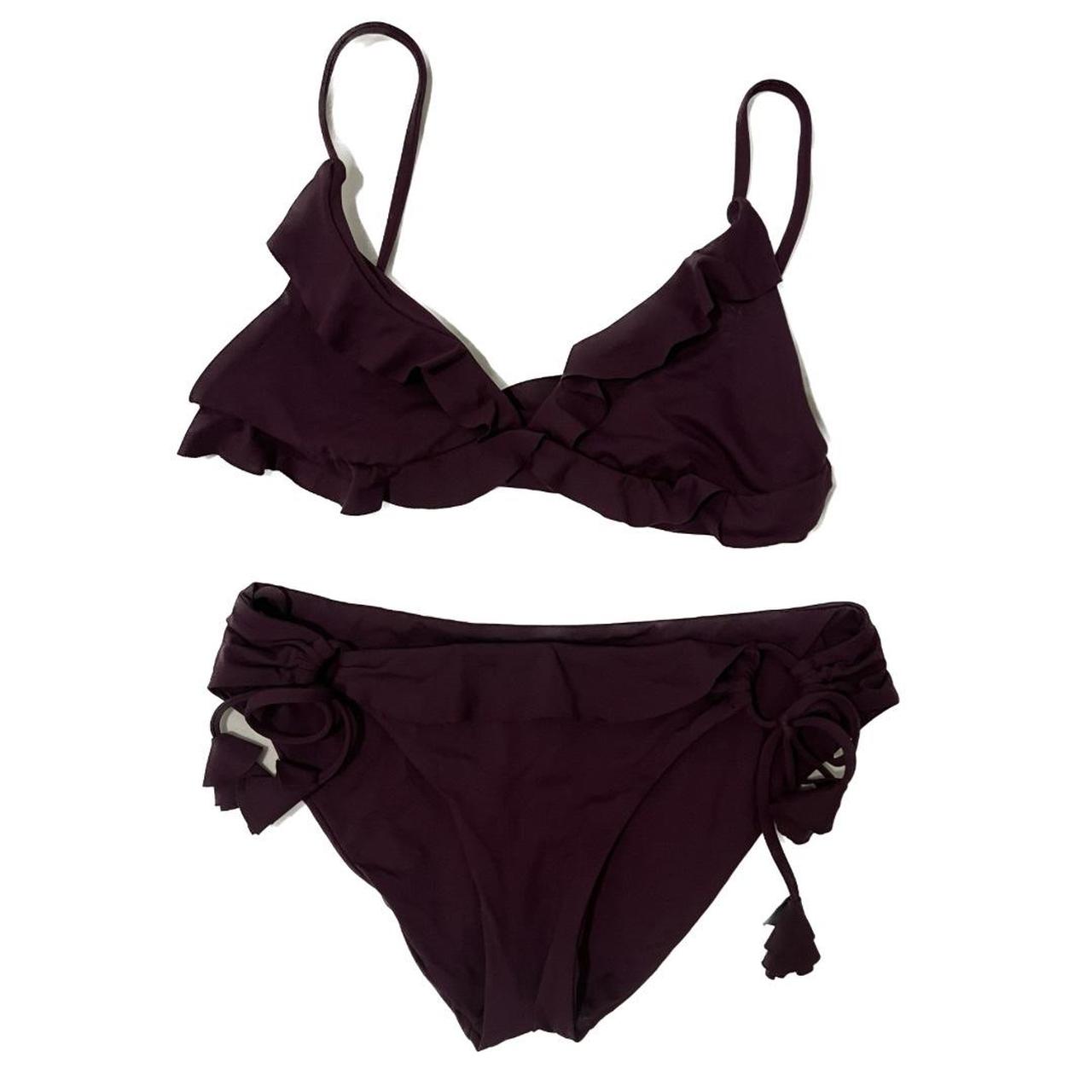 purple ruffled triangle bikini set becca by... - Depop