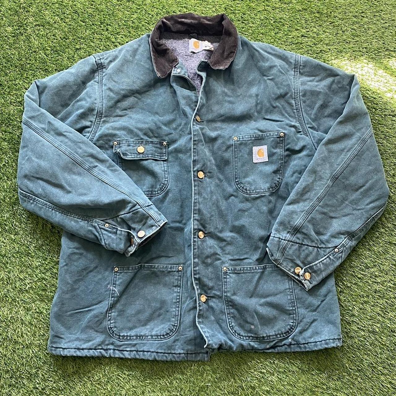Vintage Made in USA Green Carhartt Chore Jacket... - Depop