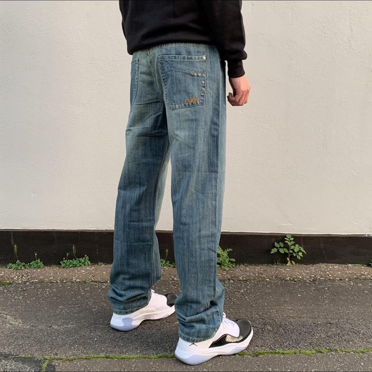 Fubu baggy jeans 💨 Mid wash blue Wide leg Studded... - Depop