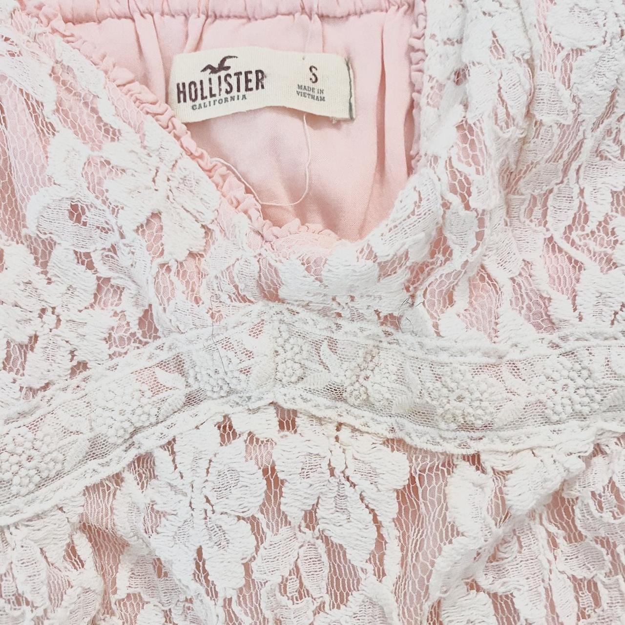 🎀 coquette hollister pink white lace babydoll cami... - Depop