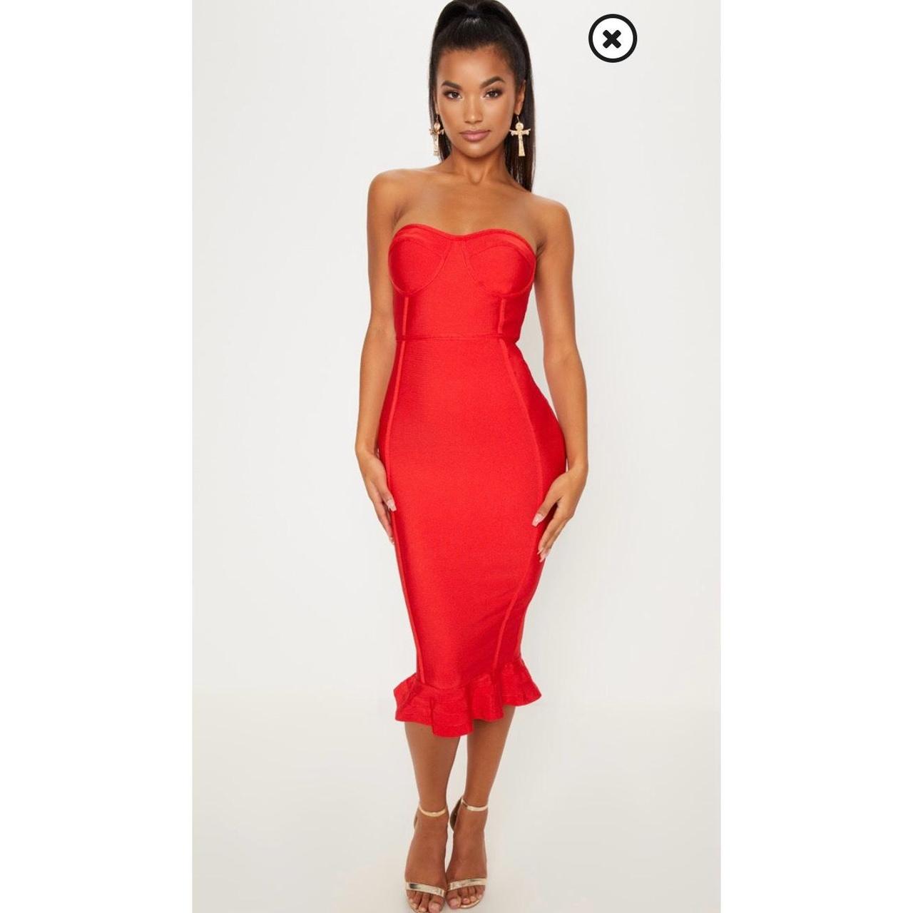 Frill hem discount bandage midi dress