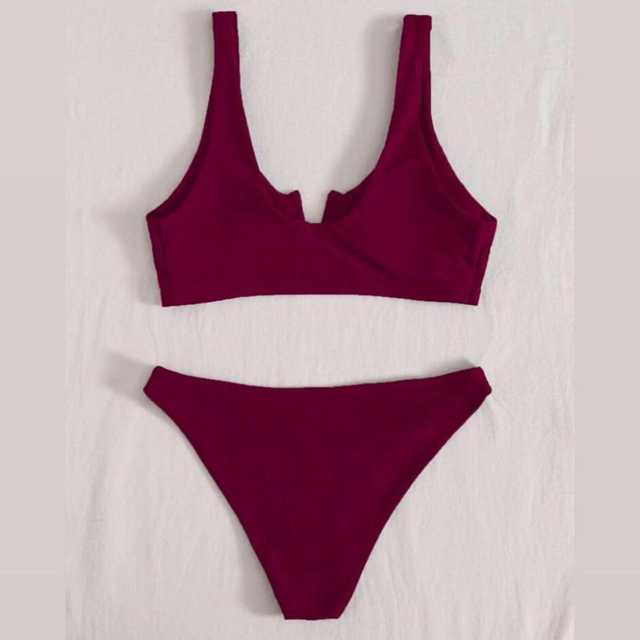 SHEIN Women's Burgundy Swimsuit-one-piece | Depop