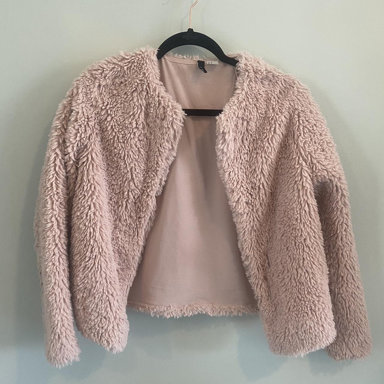 Cute pink fuzzy jacket from UK H&M! Size 12 in the... - Depop