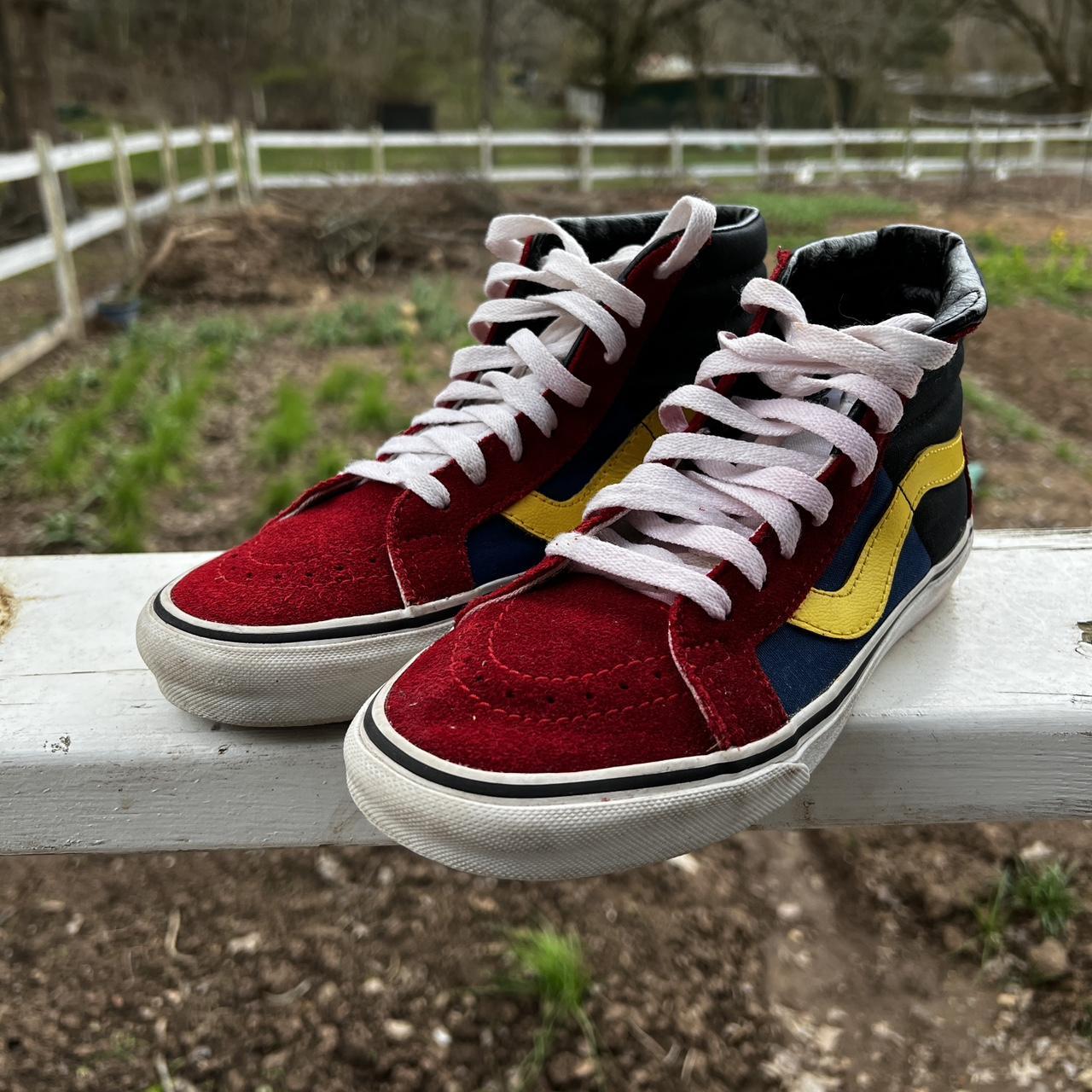 Old Skool Retro Sk8 Hi Vans, beautiful red suede... - Depop