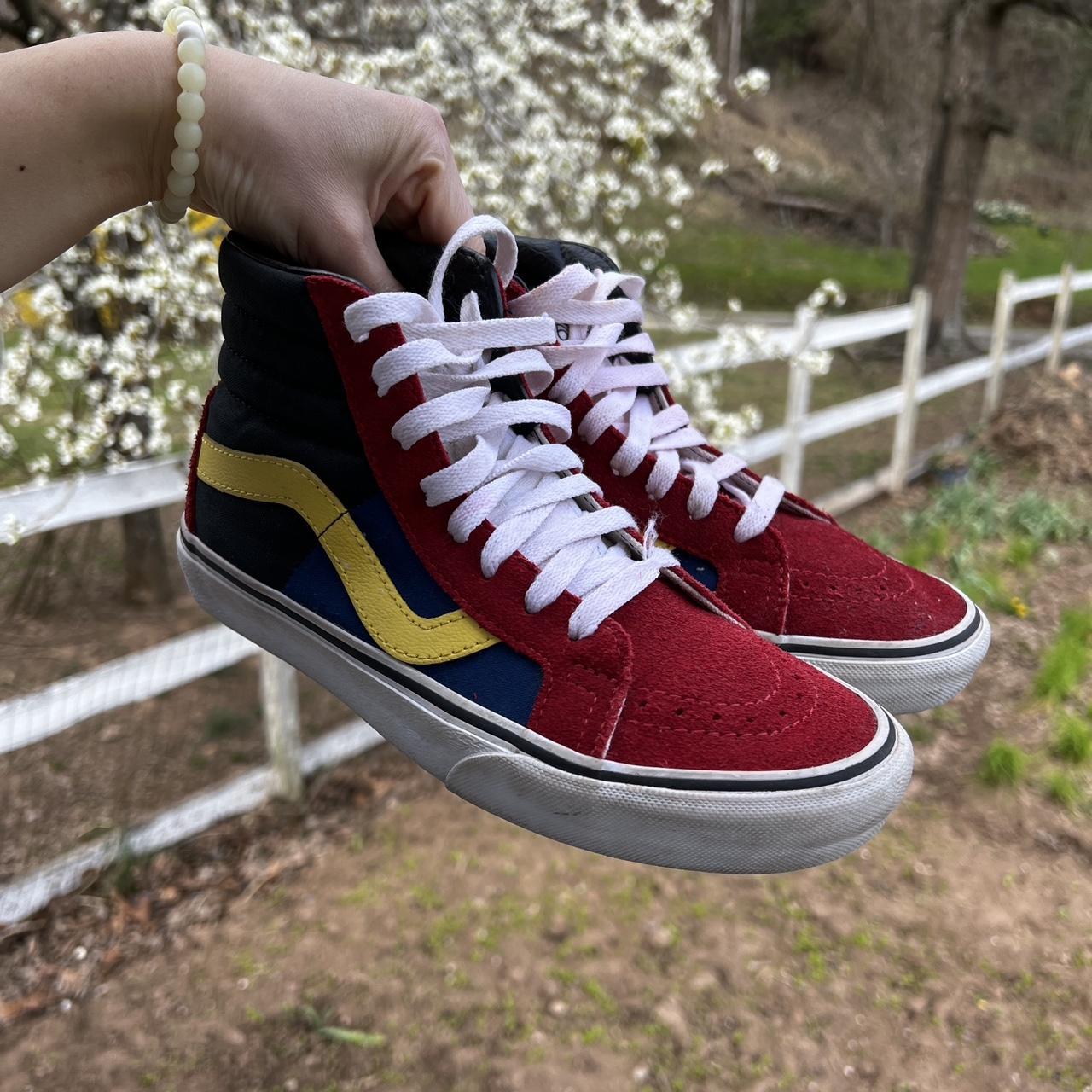 Old Skool Retro Sk8 Hi Vans, beautiful red suede... - Depop