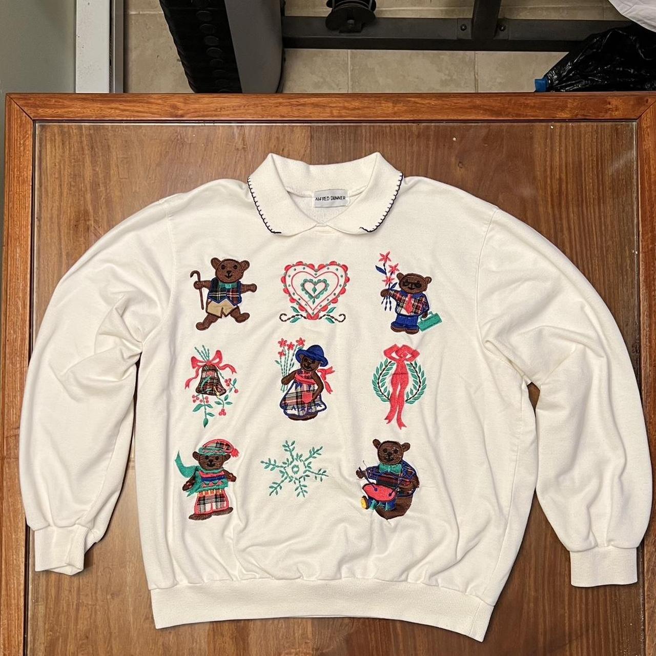 Vintage Christmas teddy bear sweatshirt, flaws noted... - Depop