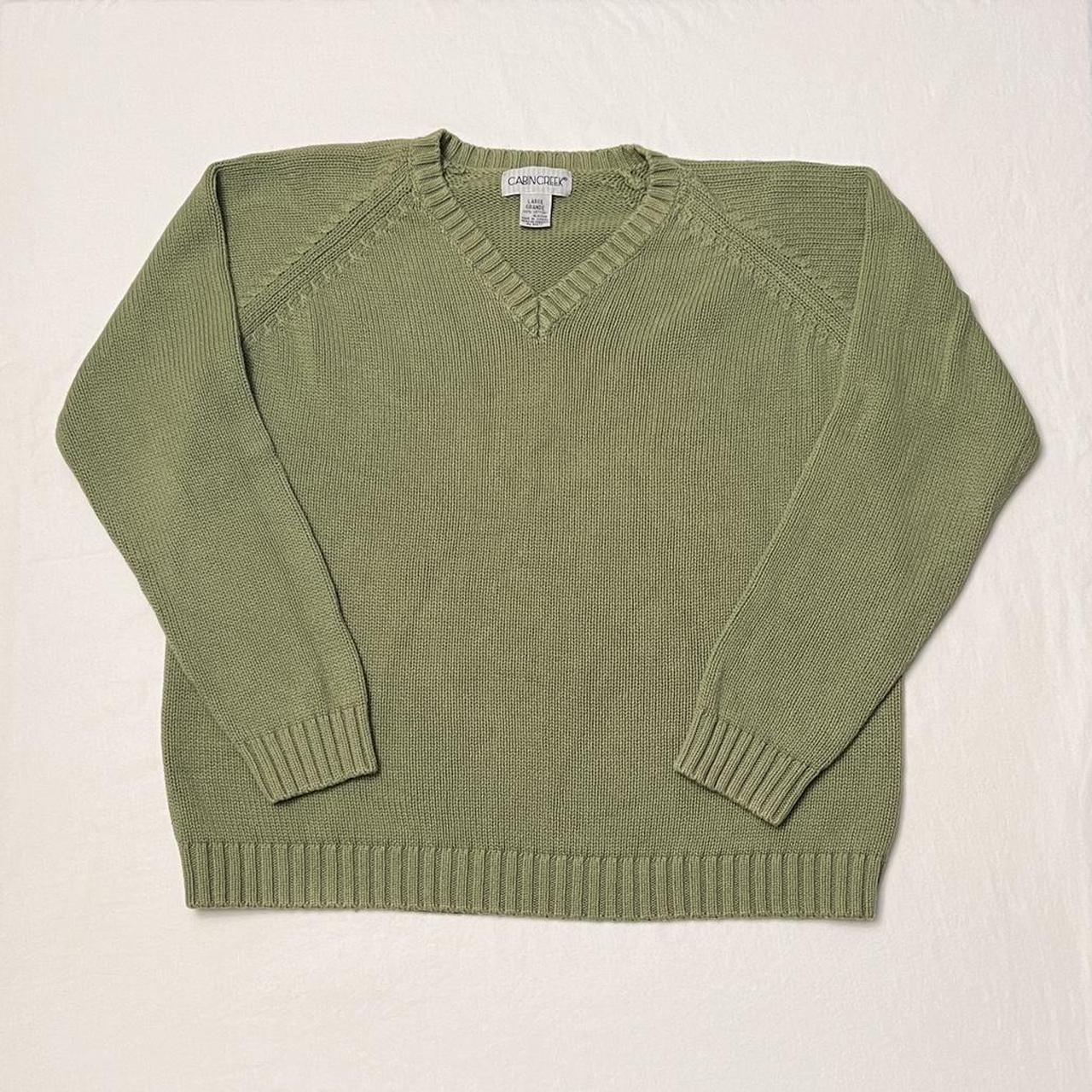 90s olive green vneck sweater, a small flaw, great... Depop