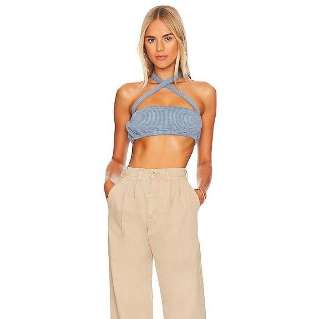 WeWoreWhat Tie Halter Bra Top in Storm