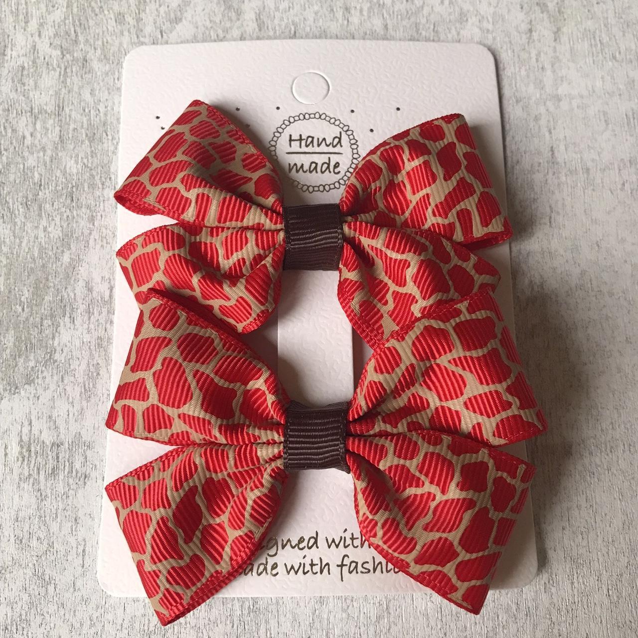 Handmade navy & red bee print hair bow, sewn onto - Depop