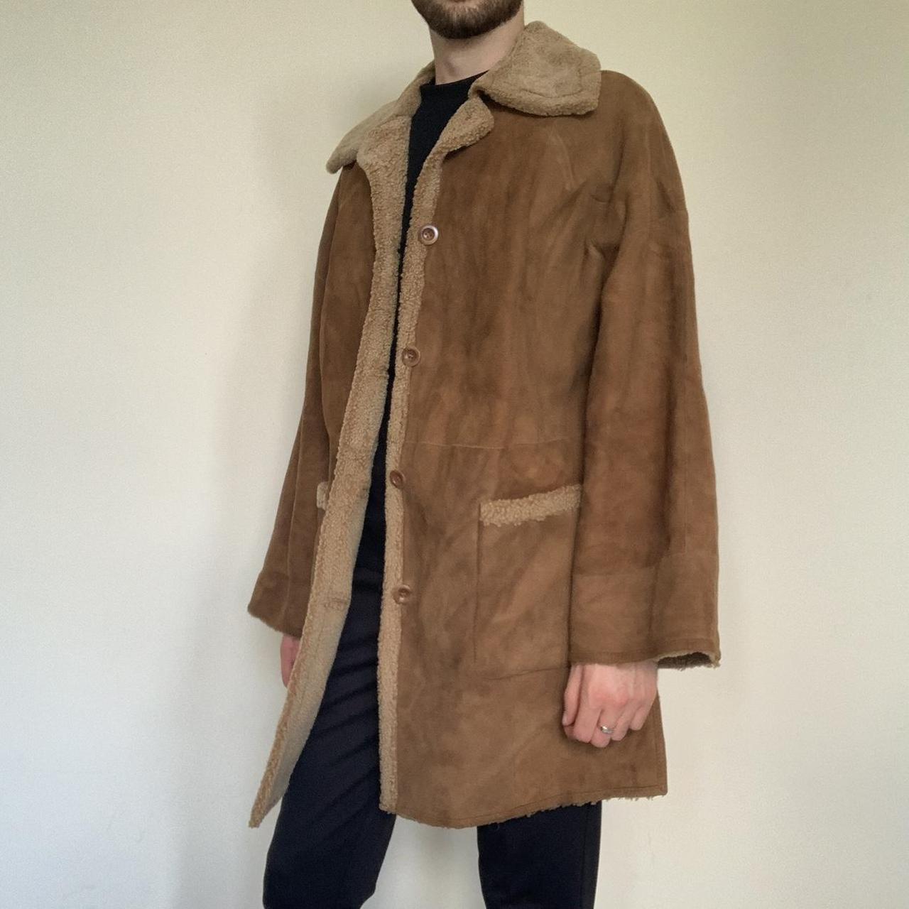 100% REAL Genuine Sheepskin Shearling Suede Coat... - Depop