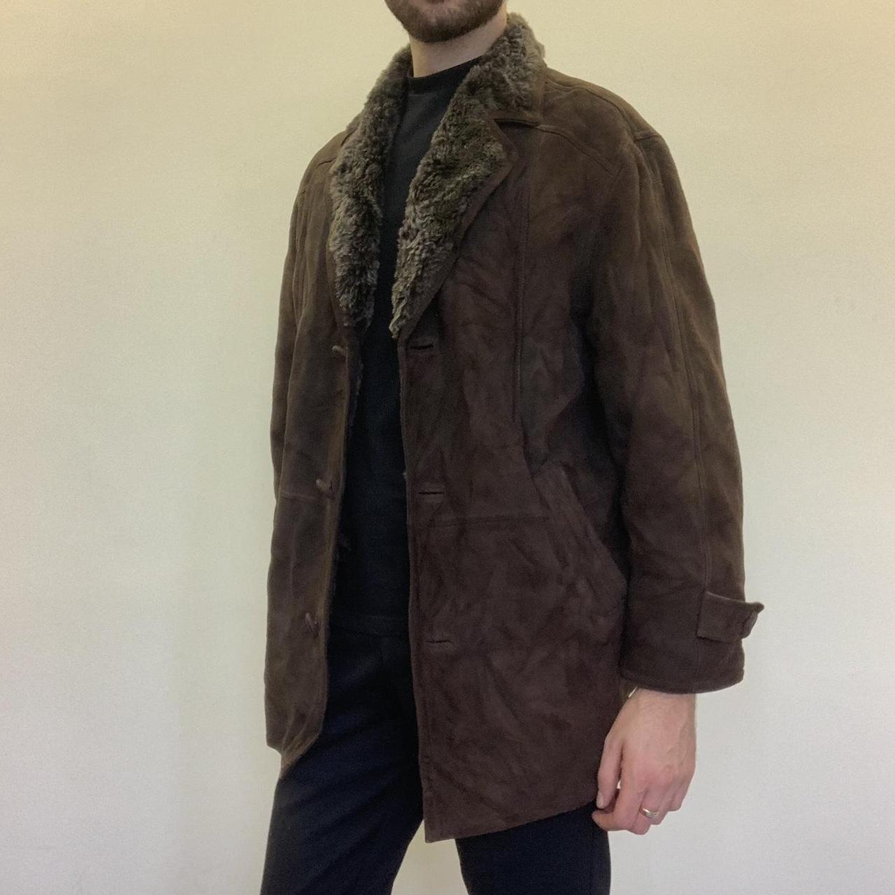 100% REAL Genuine Sheepskin Shearling Suede Coat... - Depop