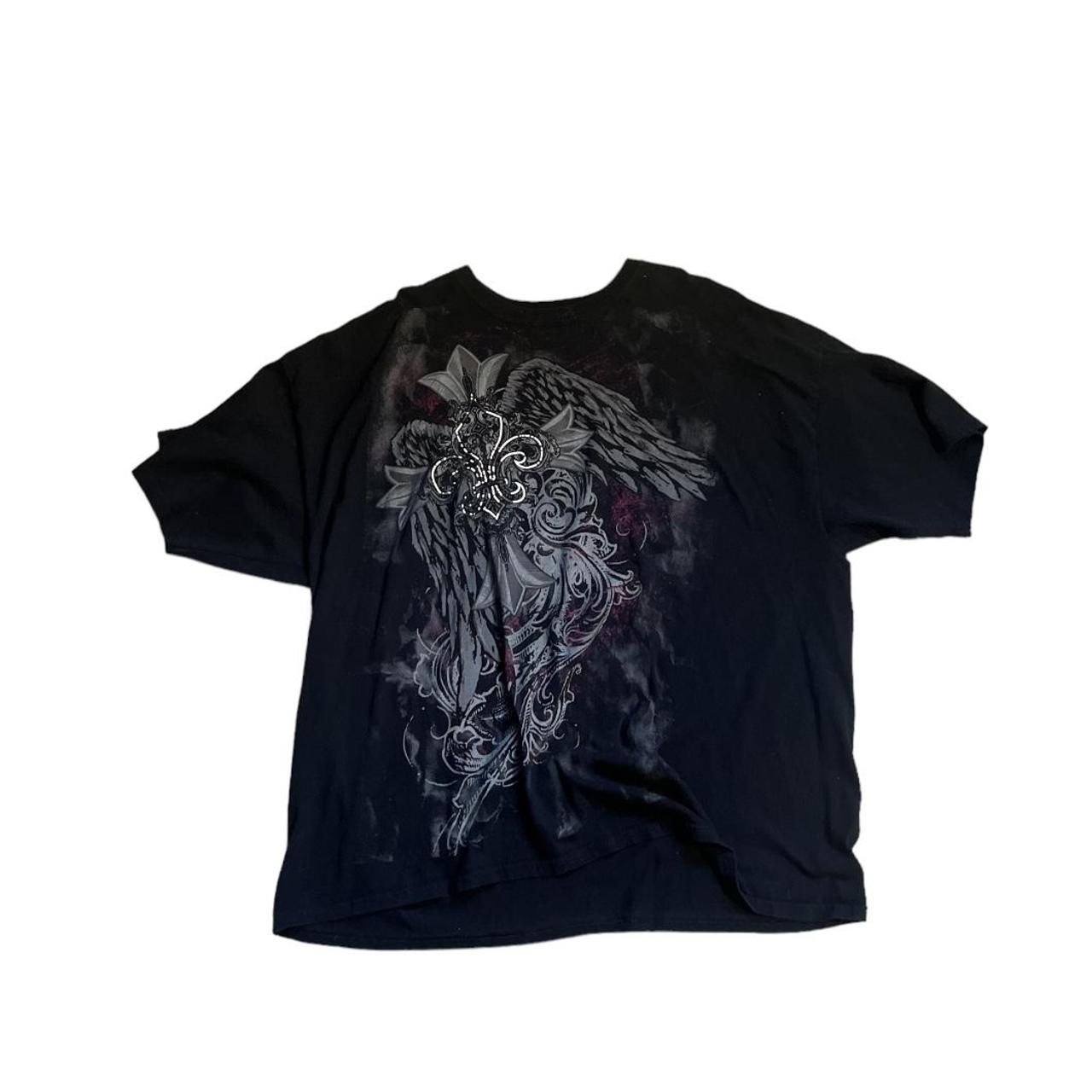 Y2K Goth Grunge Style Cross Tshirt Super Baggy... - Depop