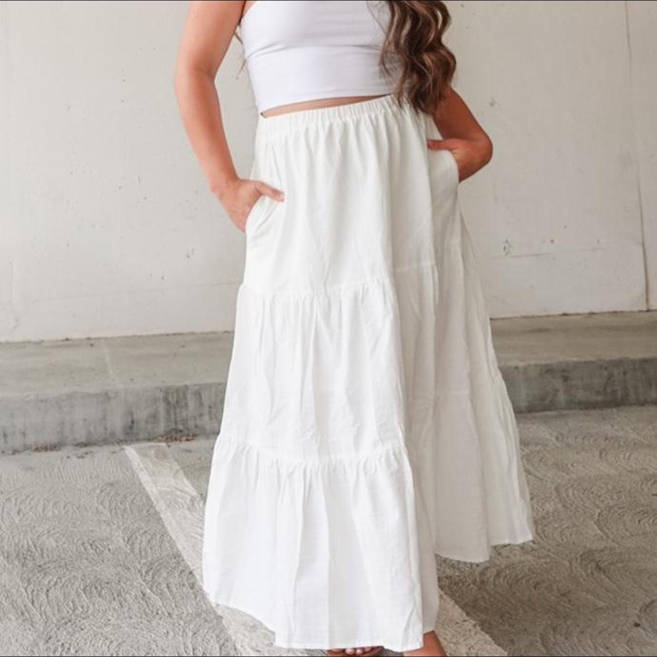 White peasant skirt, flowy white skirt, maxi skirt,... - Depop