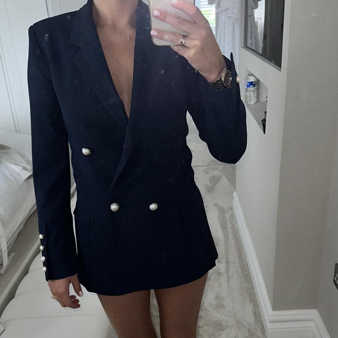 Navy blue Pearl double breasted blazer ZARA Size small - Depop