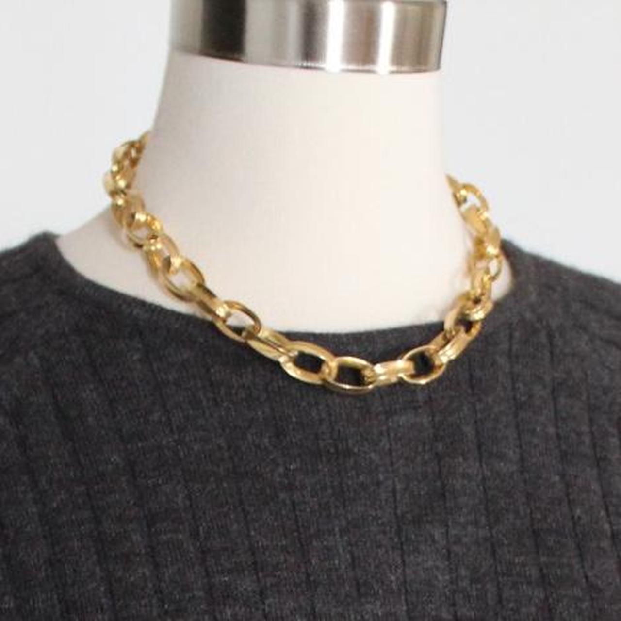 Vintage chunky gold paper clip chain loop necklace... - Depop