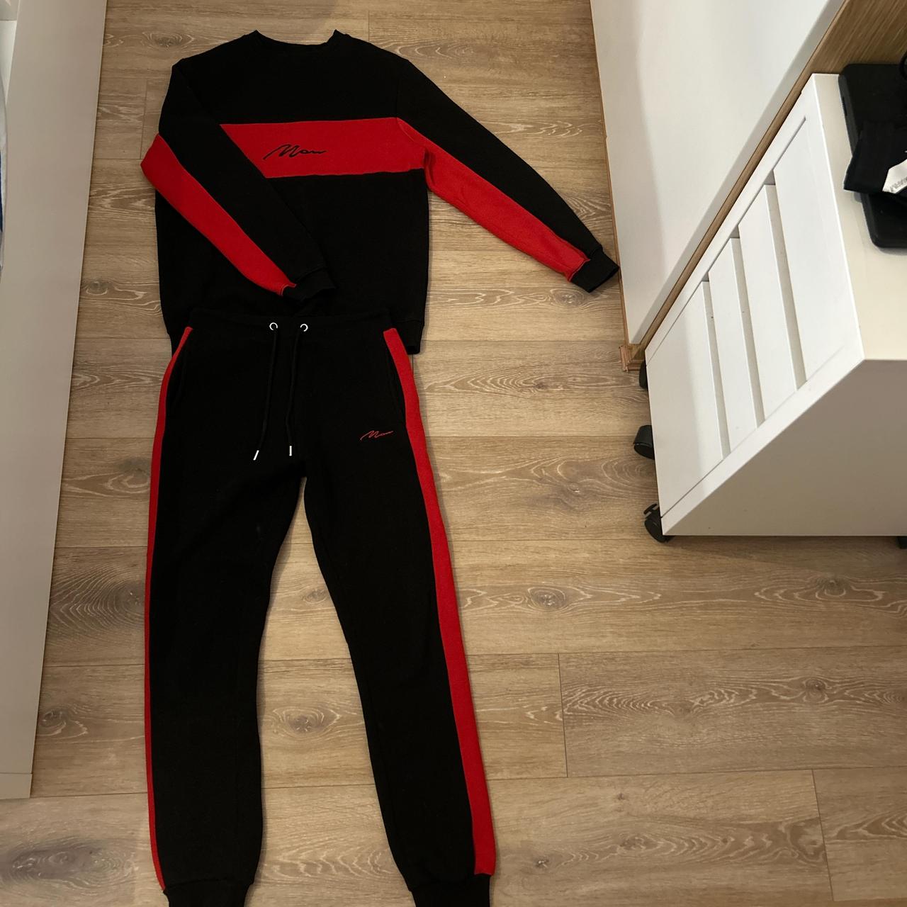 BoohooMan Black And Red Size Small Tracksuit Depop