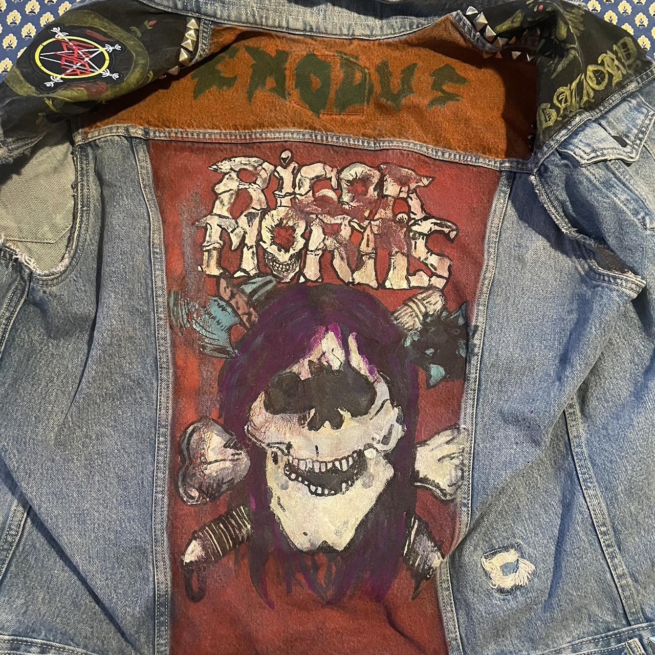 Heavy metal cutoff denim vest. Thrash metal hand... - Depop