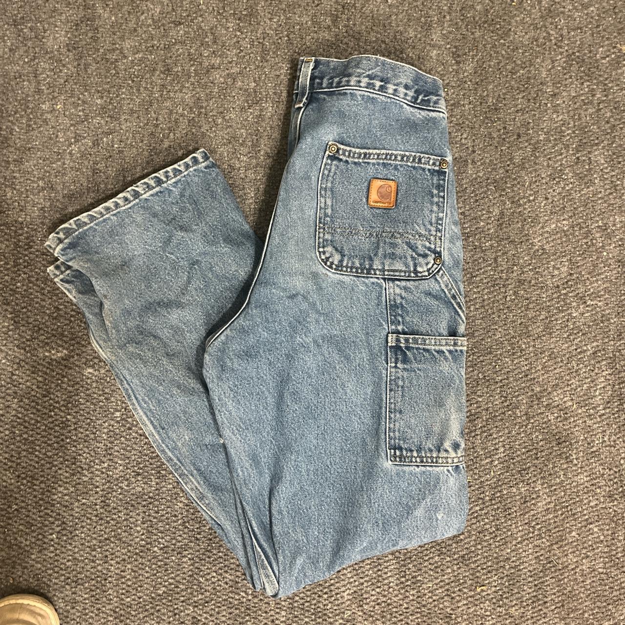 Vintage carhartt denim double knees Great fade... - Depop