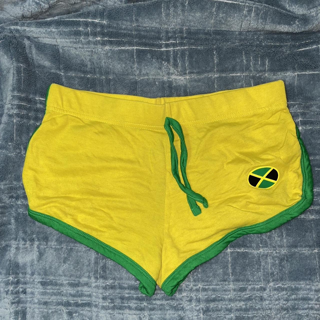 women-s-yellow-and-green-shorts-depop