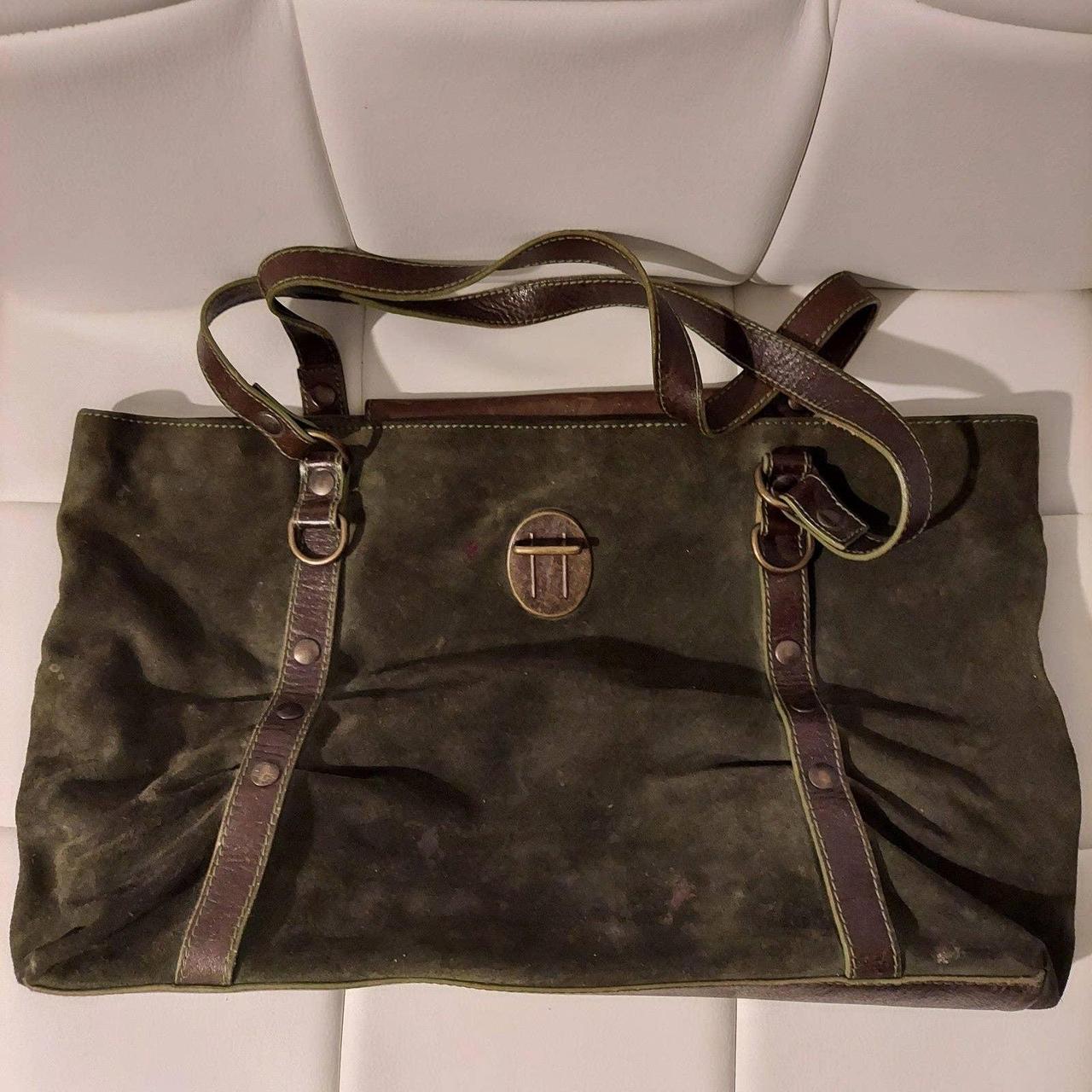 Vintage Claudia Firenze Green Suede Brown Leather... - Depop