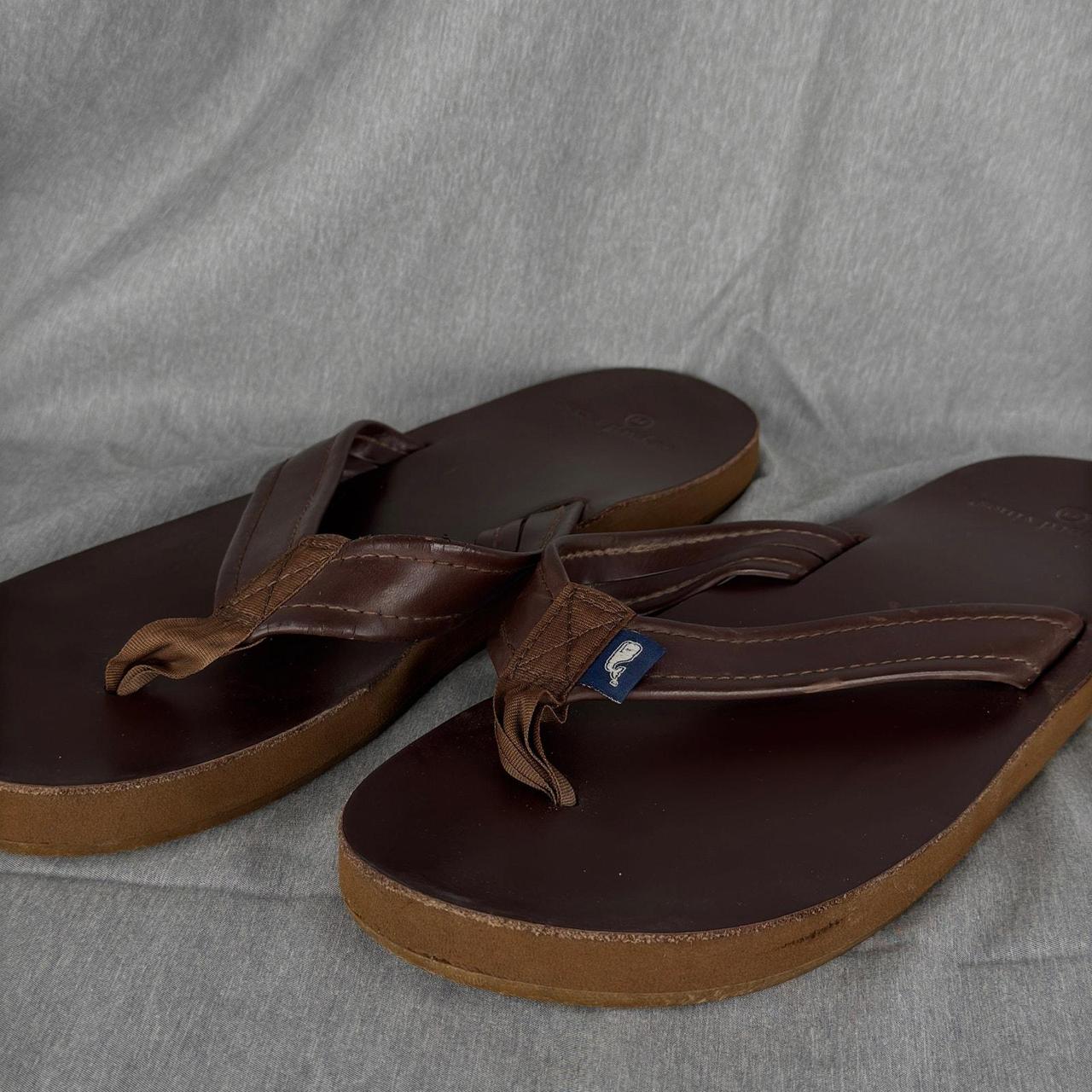 Men s Vineyard Vines Brown Leather Flip Flops Size. Depop