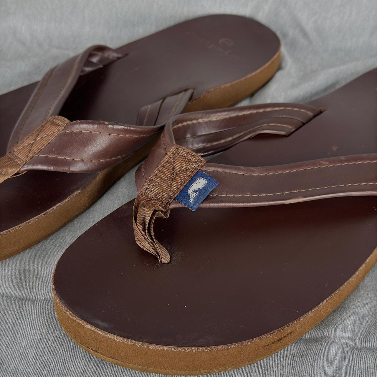 Men s Vineyard Vines Brown Leather Flip Flops Size. Depop