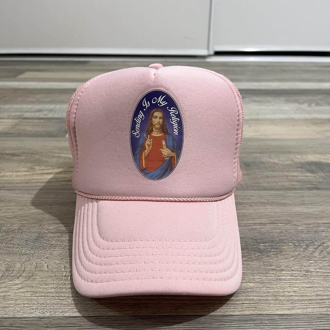 Pink and charcoal Cabelas trucker style mesh, - Depop