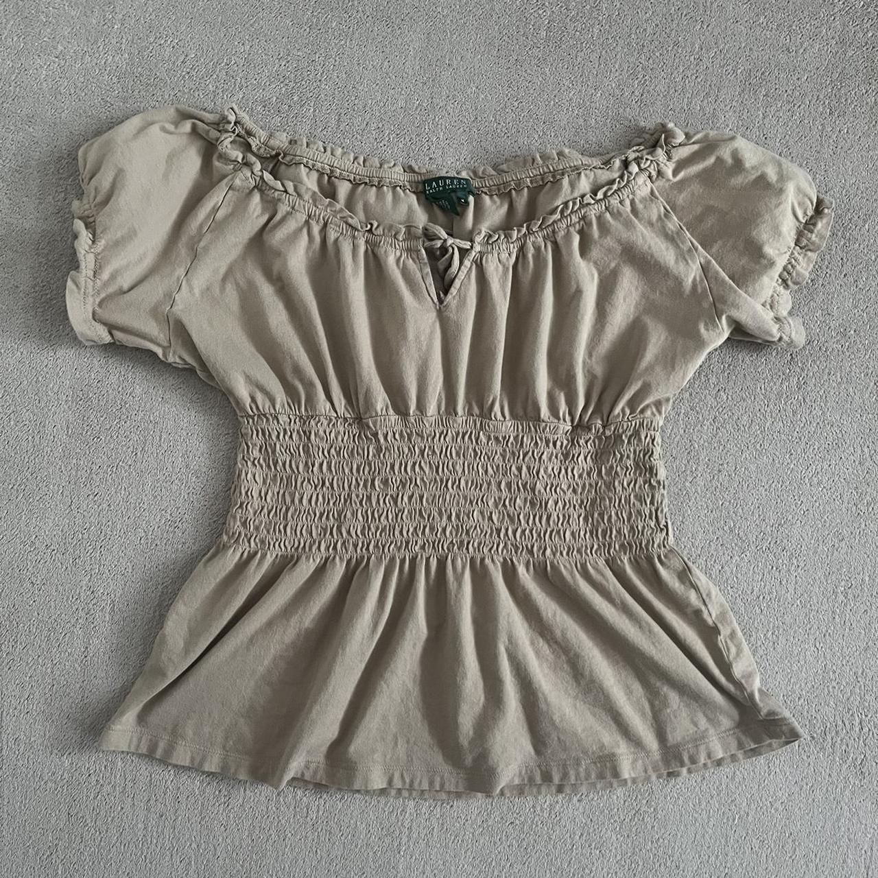 lauren ralph lauren top with smocked waist size... - Depop