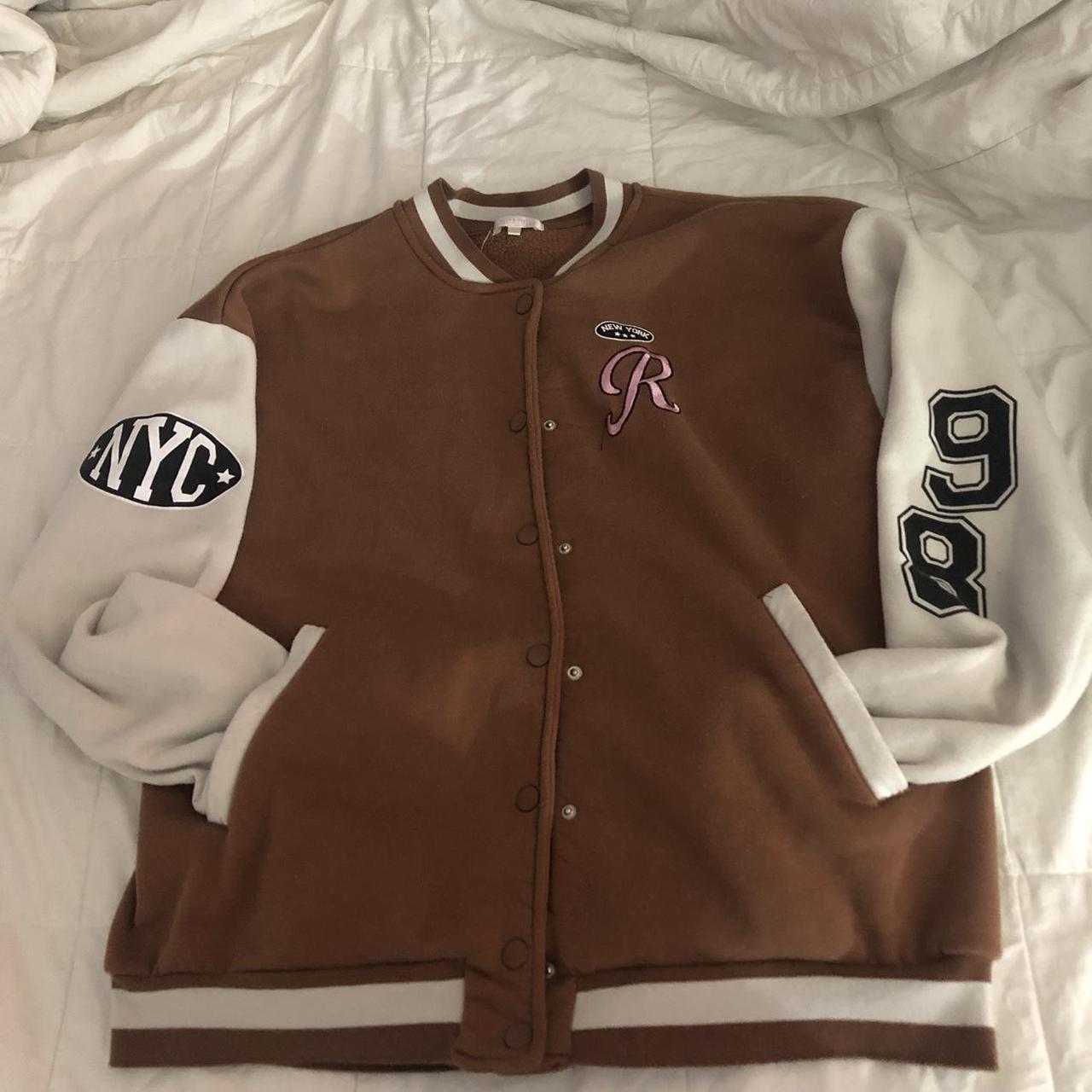 Brown and cream Los Angeles lakers varsity jacket - Depop