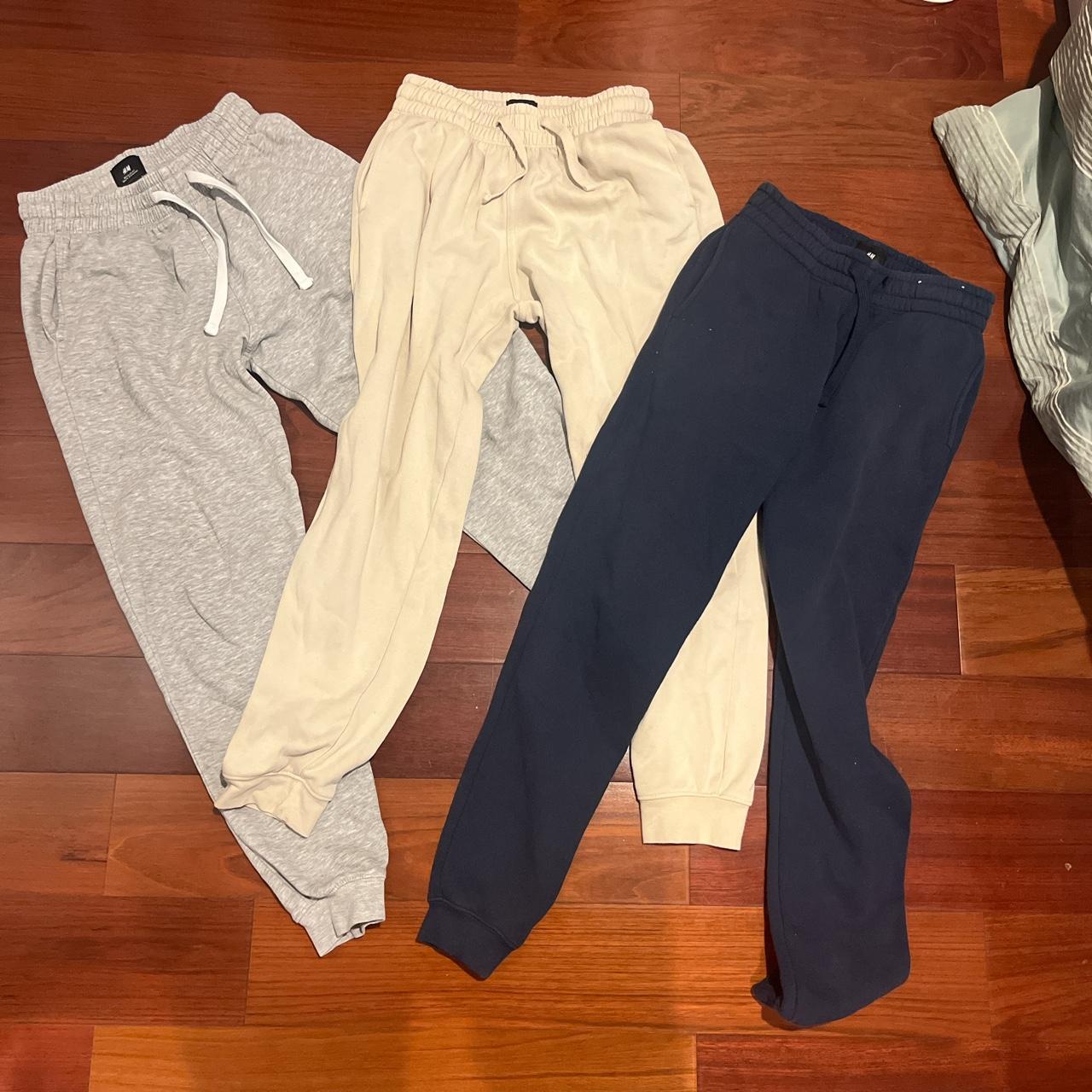 H&M Men's Grey and Navy Joggerstracksuits Depop
