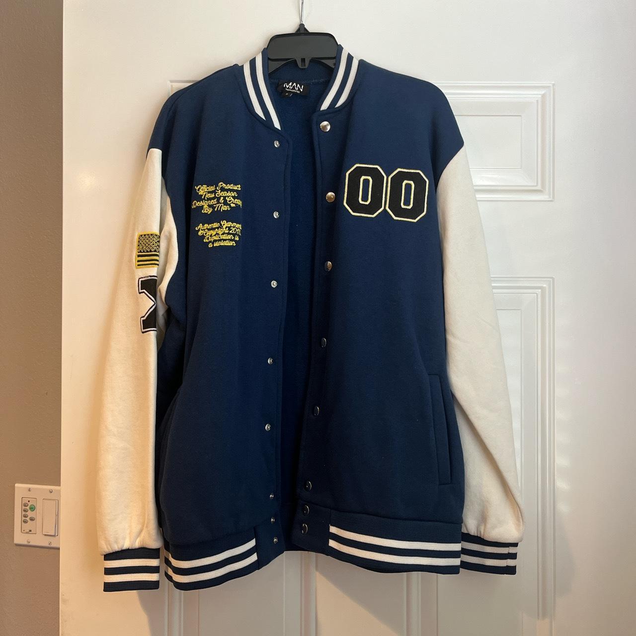 Navy badge varsity jacket Size small Never worn - Depop