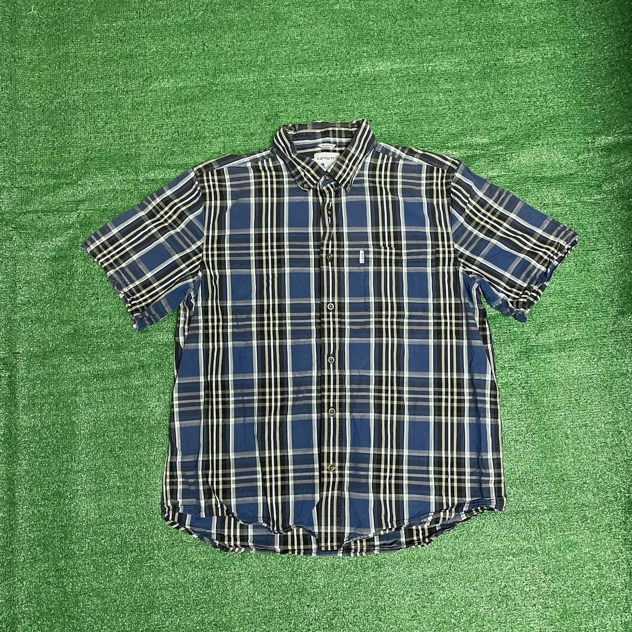 Blue Carhartt button up shirt size XL 📏pit to pit:... - Depop