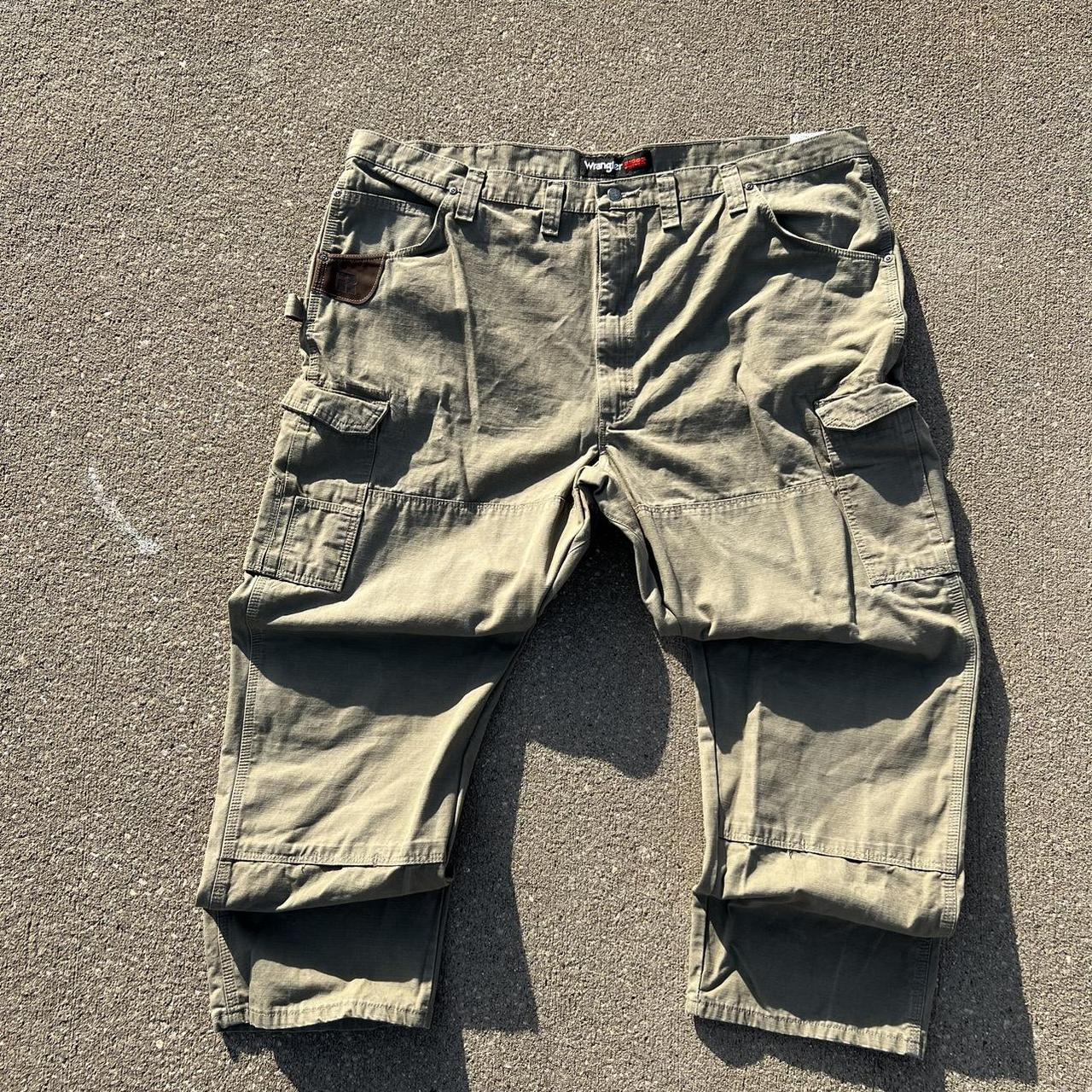 Wrangler rigs Khaki and green double knee jeans with... Depop