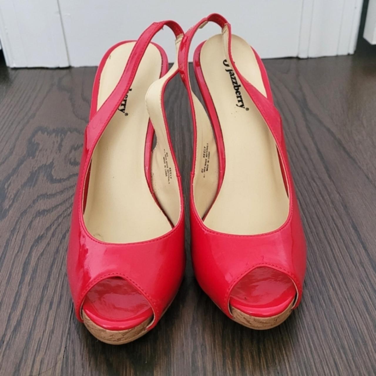 Jazzberry Keely Faux Patent Leather & Cork Slingback... - Depop