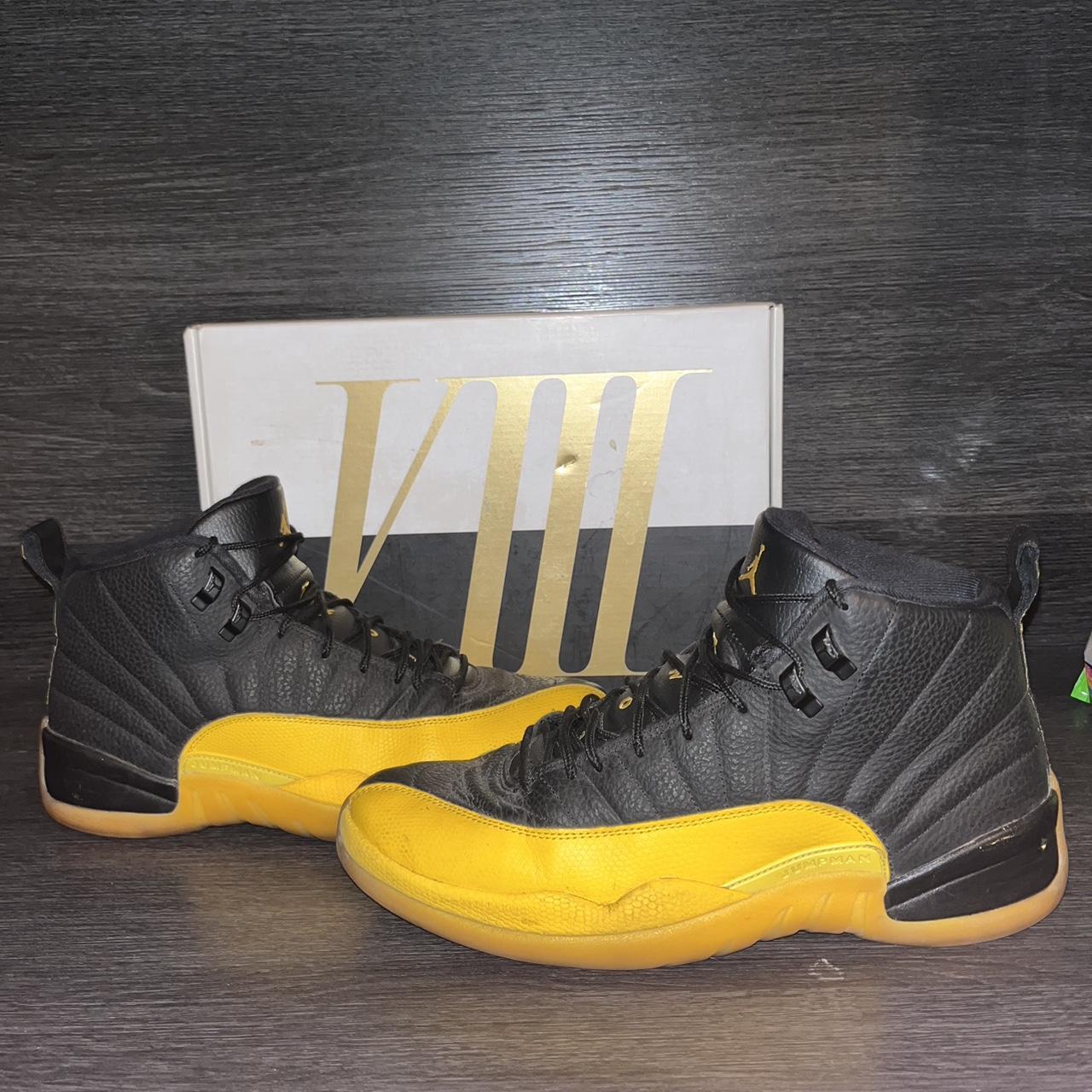 Jordan 12 Black University Gold - great condition... - Depop