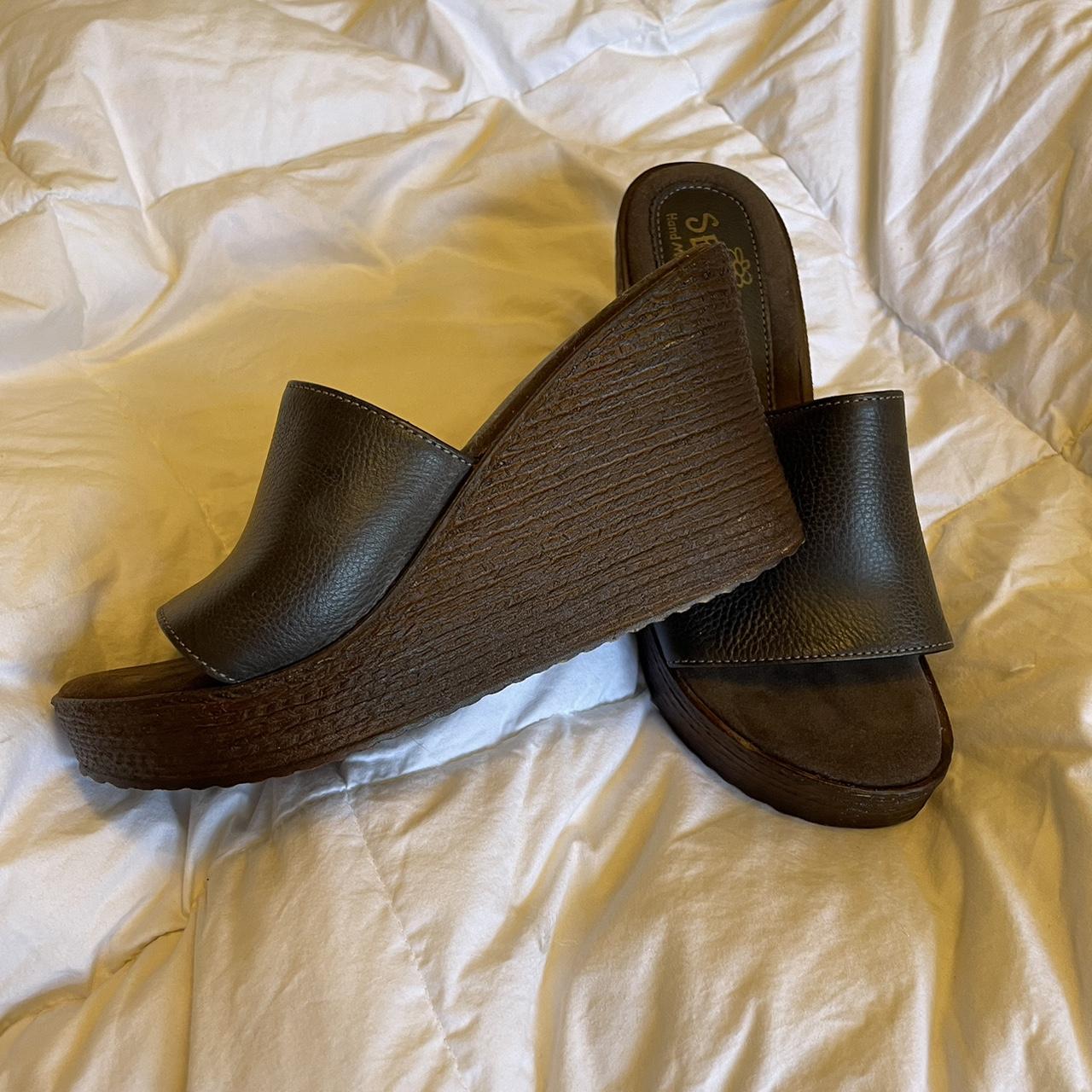 90s wedge heel! Says size 7 but I think runs or... - Depop
