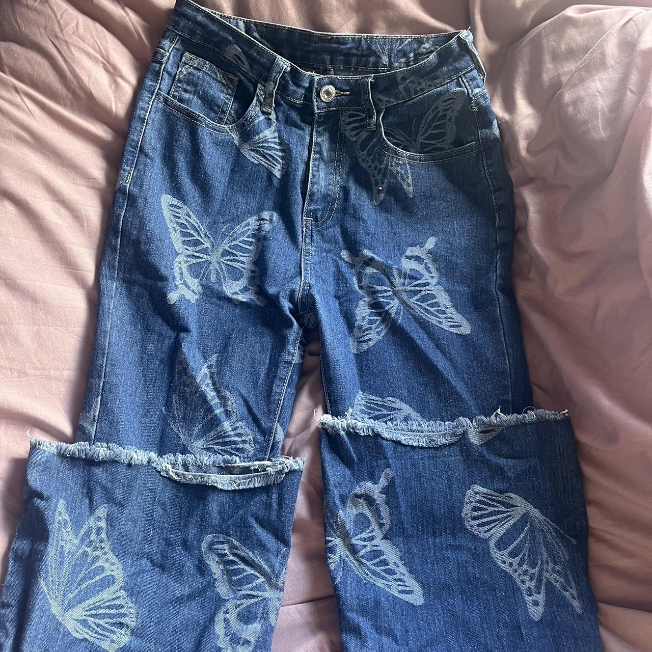 2000 low rise butterfly jeans y2k... Depop
