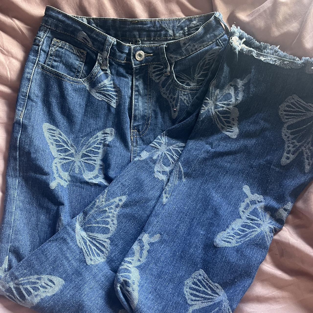 2000 low rise butterfly jeans y2k... Depop